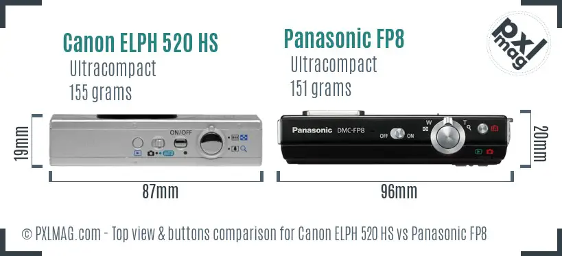 Canon ELPH 520 HS vs Panasonic FP8 top view buttons comparison