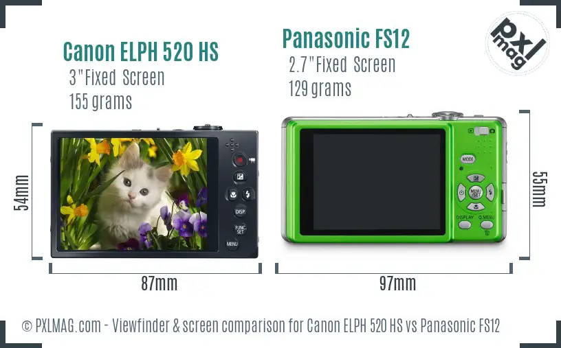 Canon ELPH 520 HS vs Panasonic FS12 Screen and Viewfinder comparison