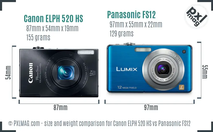 Canon ELPH 520 HS vs Panasonic FS12 size comparison
