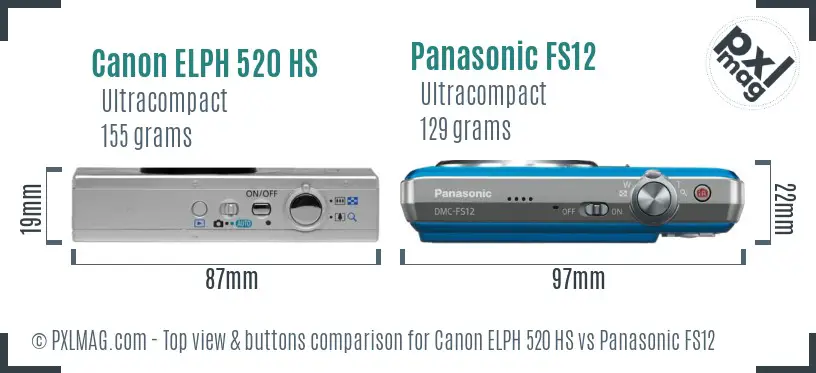 Canon ELPH 520 HS vs Panasonic FS12 top view buttons comparison