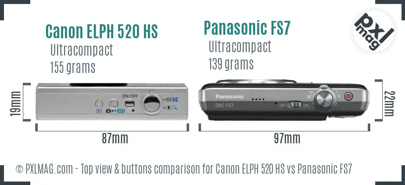 Canon ELPH 520 HS vs Panasonic FS7 top view buttons comparison