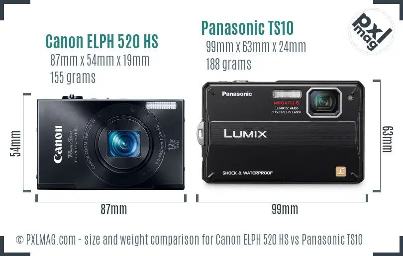 Canon ELPH 520 HS vs Panasonic TS10 size comparison