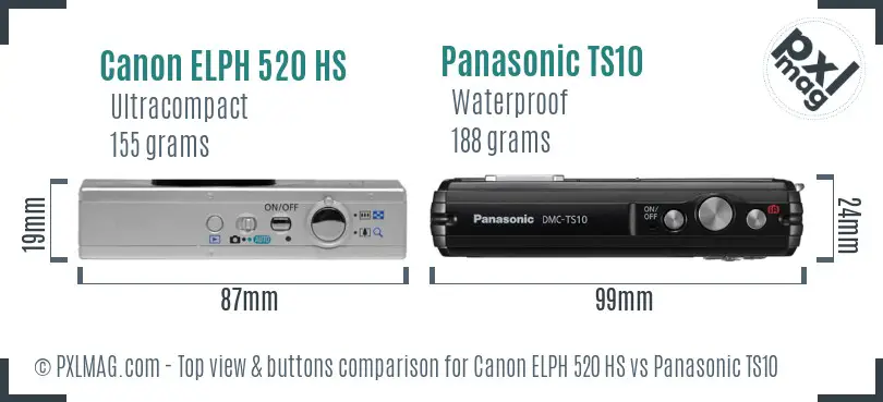 Canon ELPH 520 HS vs Panasonic TS10 top view buttons comparison