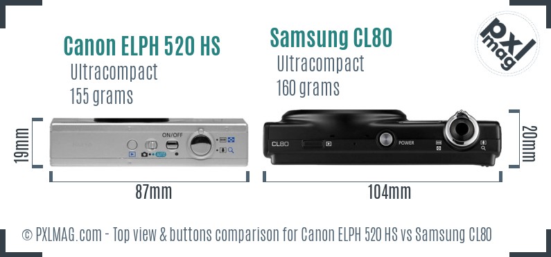 Canon ELPH 520 HS vs Samsung CL80 top view buttons comparison