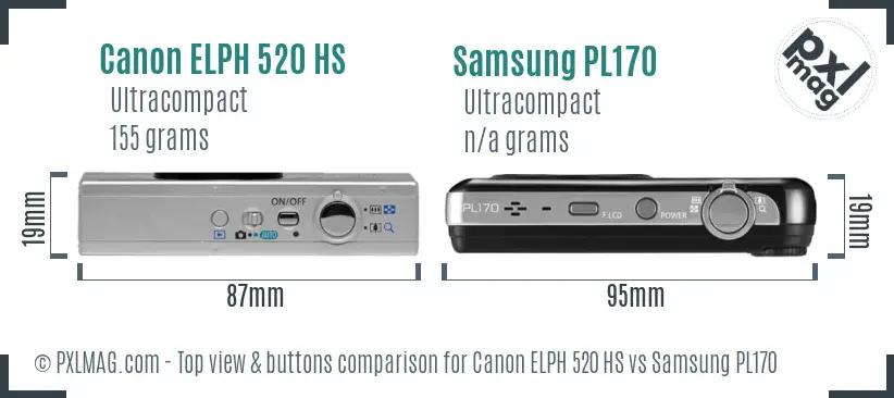 Canon ELPH 520 HS vs Samsung PL170 top view buttons comparison