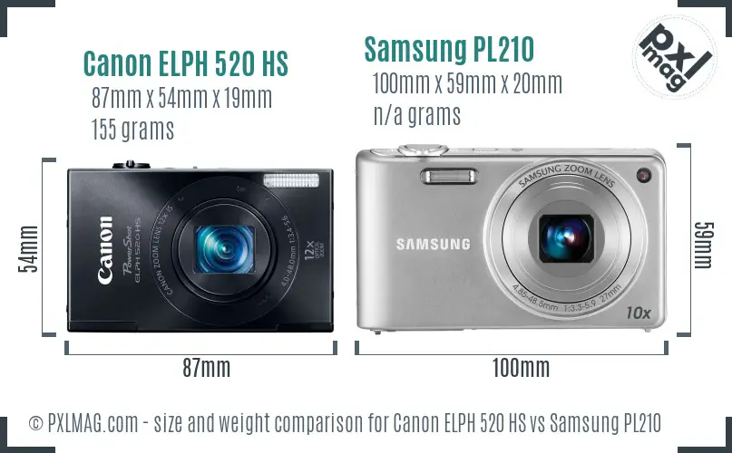 Canon ELPH 520 HS vs Samsung PL210 size comparison