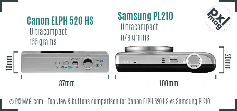 Canon ELPH 520 HS vs Samsung PL210 top view buttons comparison