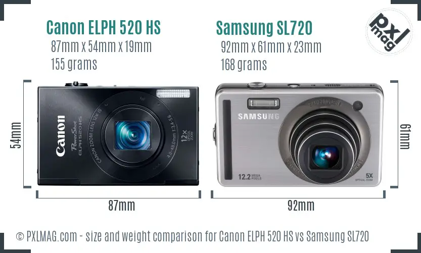 Canon ELPH 520 HS vs Samsung SL720 size comparison Canon ELPH 520 HS vs Samsung SL720 size comparison