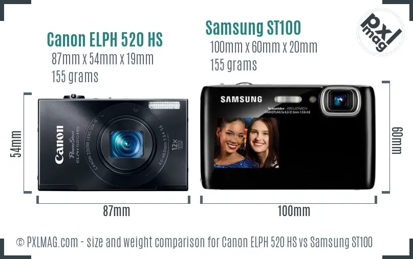 Canon ELPH 520 HS vs Samsung ST100 size comparison
