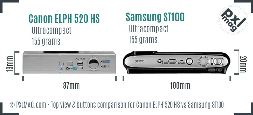 Canon ELPH 520 HS vs Samsung ST100 top view buttons comparison