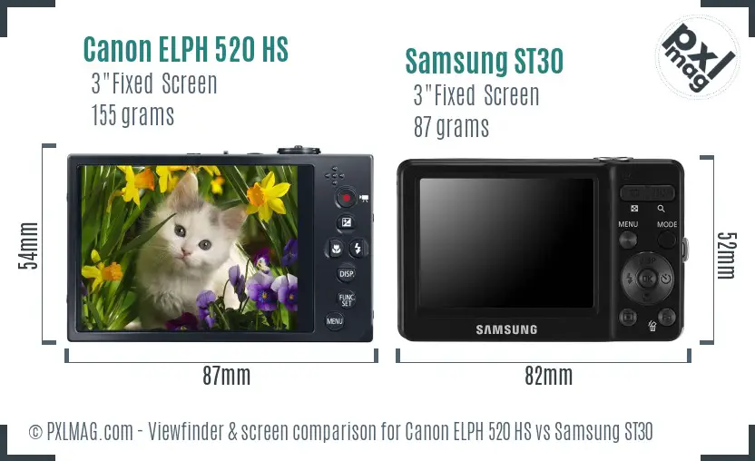 Canon ELPH 520 HS vs Samsung ST30 Screen and Viewfinder comparison