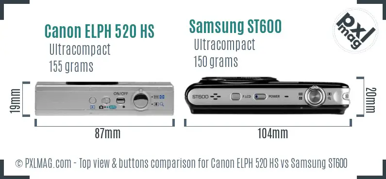 Canon ELPH 520 HS vs Samsung ST600 top view buttons comparison