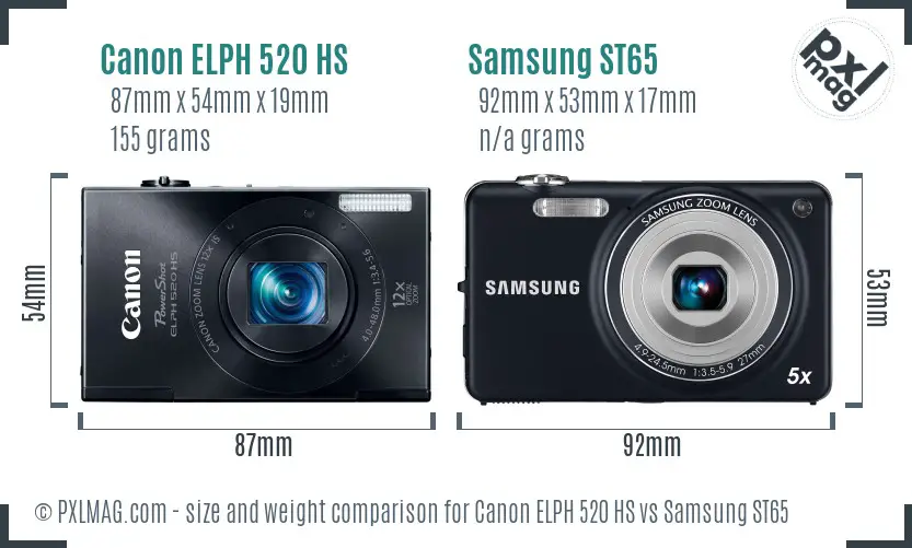 Canon ELPH 520 HS vs Samsung ST65 size comparison