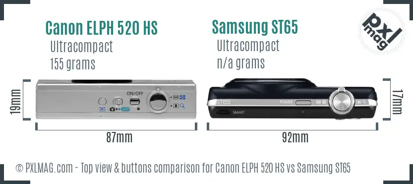 Canon ELPH 520 HS vs Samsung ST65 top view buttons comparison