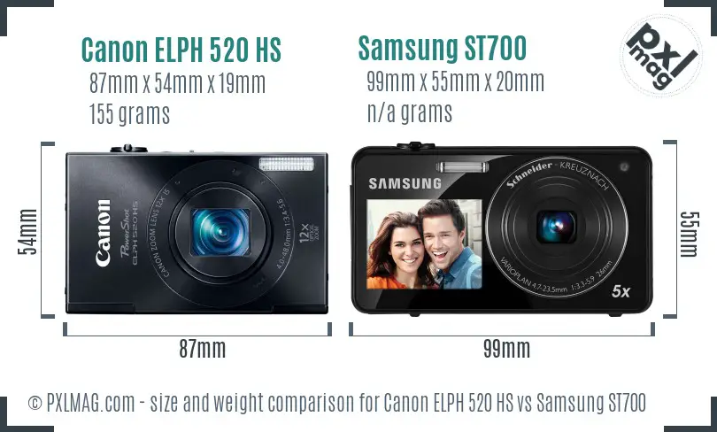 Canon ELPH 520 HS vs Samsung ST700 size comparison Canon ELPH 520 HS vs Samsung ST700 size comparison