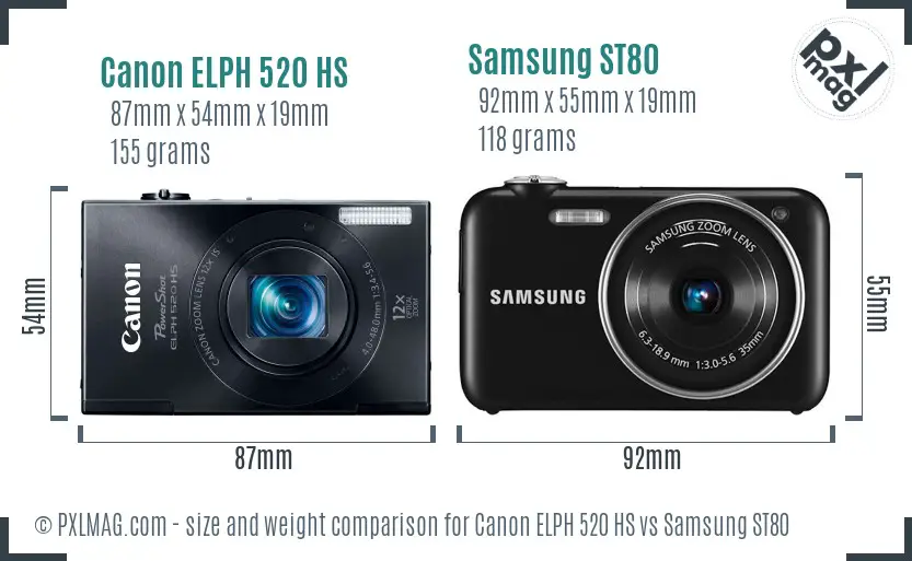Canon ELPH 520 HS vs Samsung ST80 size comparison