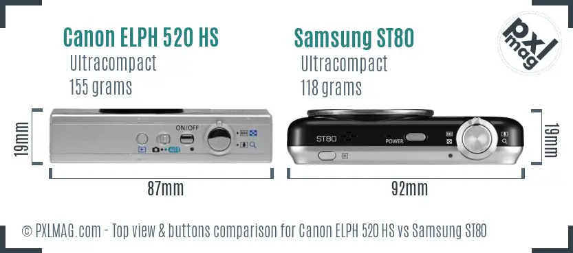 Canon ELPH 520 HS vs Samsung ST80 top view buttons comparison