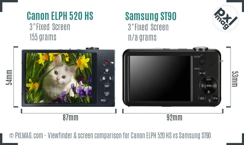 Canon ELPH 520 HS vs Samsung ST90 Screen and Viewfinder comparison