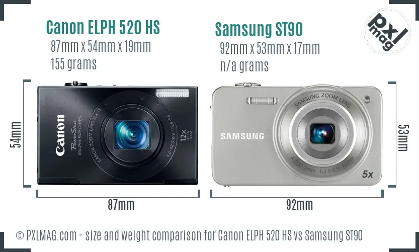 Canon ELPH 520 HS vs Samsung ST90 size comparison