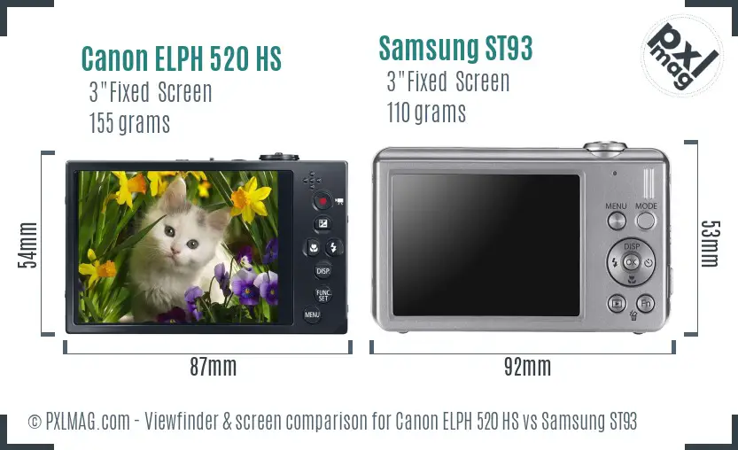 Canon ELPH 520 HS vs Samsung ST93 Screen and Viewfinder comparison