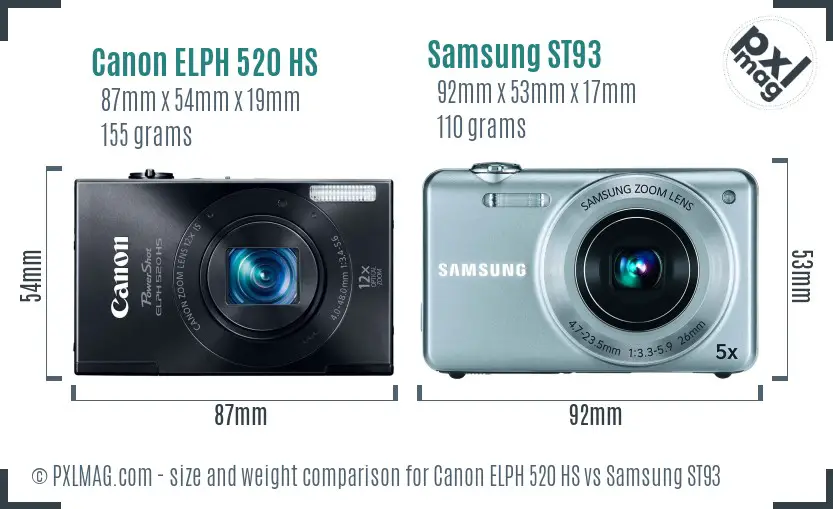 Canon ELPH 520 HS vs Samsung ST93 size comparison