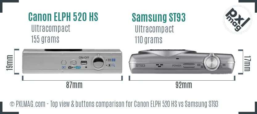 Canon ELPH 520 HS vs Samsung ST93 top view buttons comparison