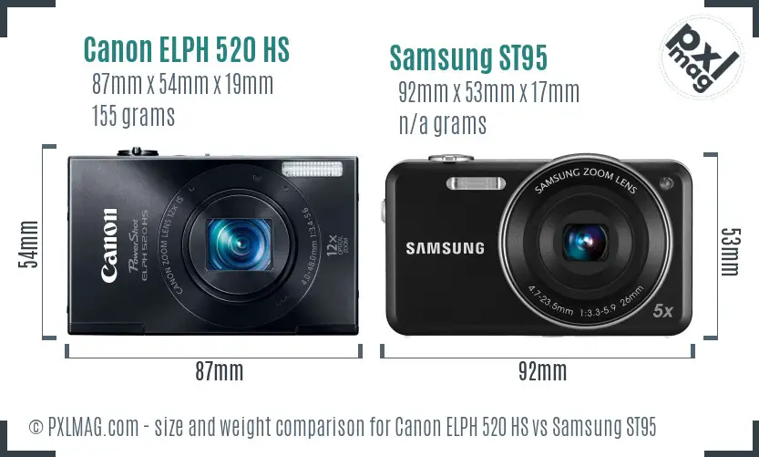 Canon ELPH 520 HS vs Samsung ST95 size comparison