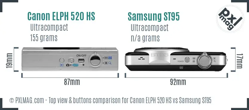 Canon ELPH 520 HS vs Samsung ST95 top view buttons comparison