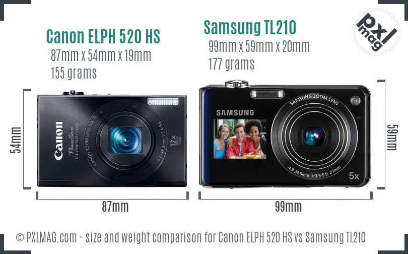 Canon ELPH 520 HS vs Samsung TL210 size comparison Canon ELPH 520 HS vs Samsung TL210 size comparison
