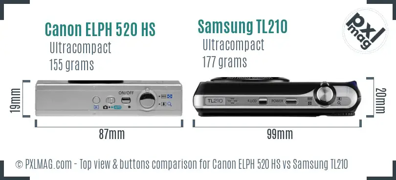 Canon ELPH 520 HS vs Samsung TL210 top view buttons comparison Canon ELPH 520 HS vs Samsung TL210 top view buttons comparison