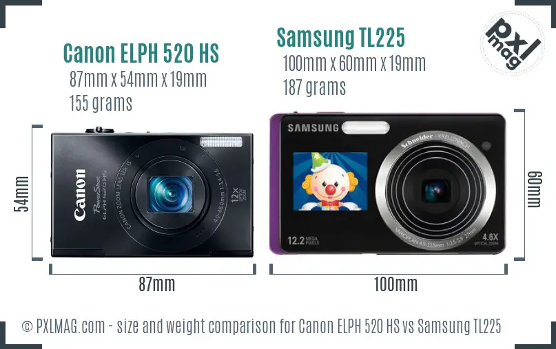Canon ELPH 520 HS vs Samsung TL225 size comparison