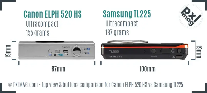 Canon ELPH 520 HS vs Samsung TL225 top view buttons comparison
