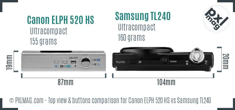 Canon ELPH 520 HS vs Samsung TL240 top view buttons comparison