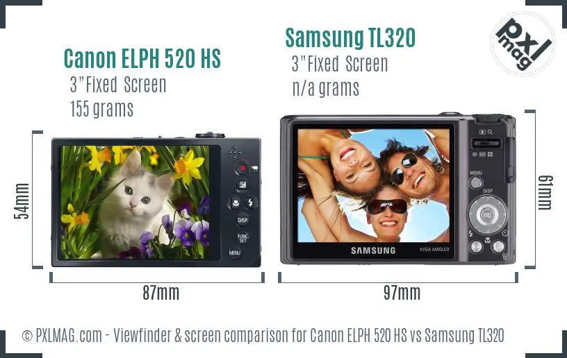 Canon ELPH 520 HS vs Samsung TL320 Screen and Viewfinder comparison