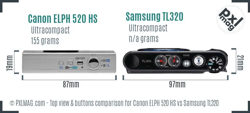 Canon ELPH 520 HS vs Samsung TL320 top view buttons comparison