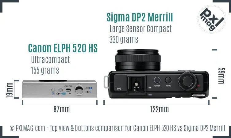 Canon ELPH 520 HS vs Sigma DP2 Merrill top view buttons comparison
