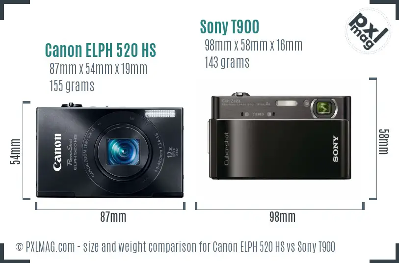 Canon ELPH 520 HS vs Sony T900 size comparison