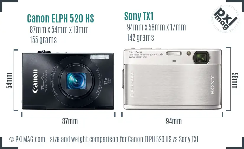 Canon ELPH 520 HS vs Sony TX1 size comparison