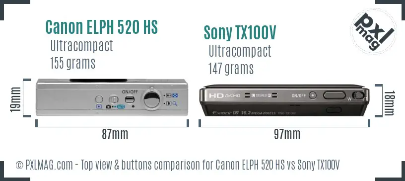 Canon ELPH 520 HS vs Sony TX100V top view buttons comparison