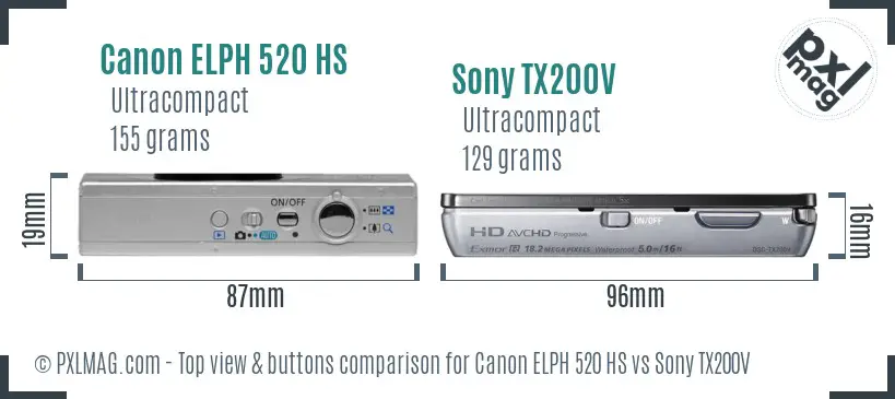 Canon ELPH 520 HS vs Sony TX200V top view buttons comparison