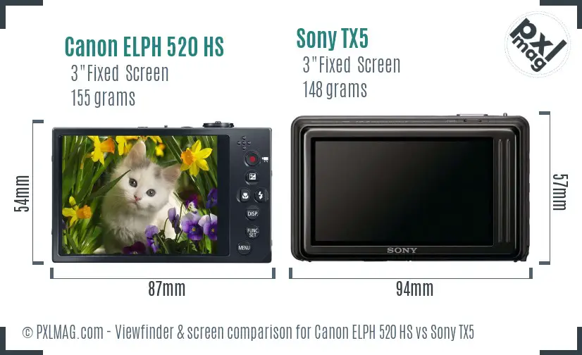 Canon ELPH 520 HS vs Sony TX5 Screen and Viewfinder comparison