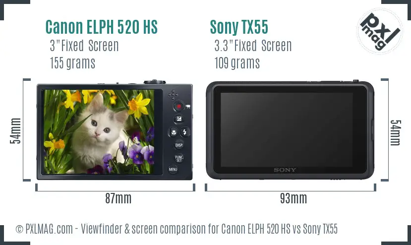 Canon ELPH 520 HS vs Sony TX55 Screen and Viewfinder comparison