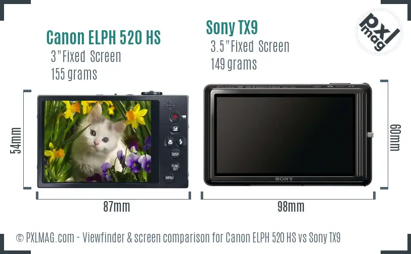 Canon ELPH 520 HS vs Sony TX9 Screen and Viewfinder comparison