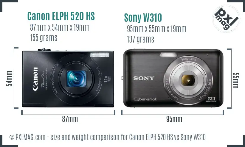 Canon ELPH 520 HS vs Sony W310 size comparison