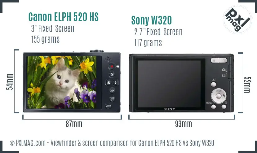 Canon ELPH 520 HS vs Sony W320 Screen and Viewfinder comparison