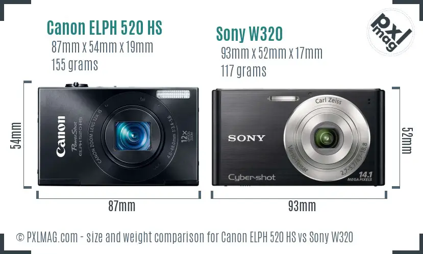 Canon ELPH 520 HS vs Sony W320 size comparison