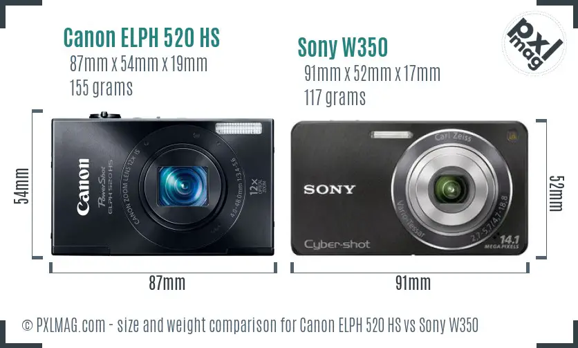 Canon ELPH 520 HS vs Sony W350 size comparison