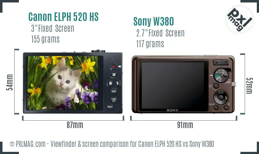 Canon ELPH 520 HS vs Sony W380 Screen and Viewfinder comparison