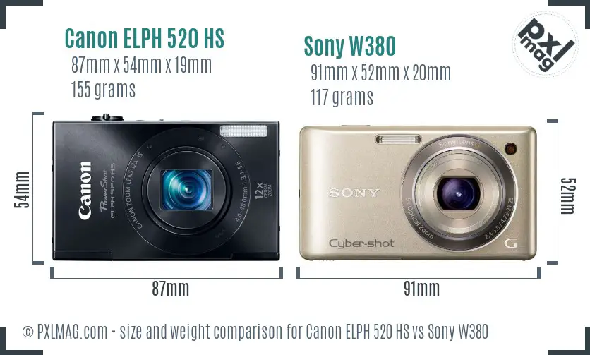 Canon ELPH 520 HS vs Sony W380 size comparison