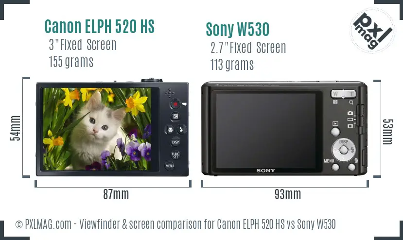 Canon ELPH 520 HS vs Sony W530 Screen and Viewfinder comparison